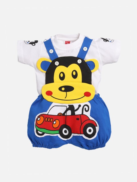 

Jaybee Boys White & Blue Printed T-shirt with Dungarees