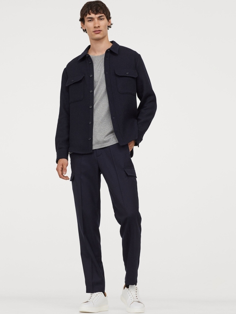 

H&M Men Blue Wool-Blend Cargo Trousers
