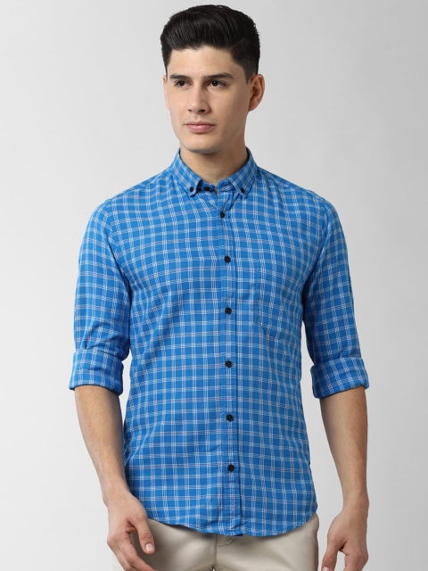 

Peter England Casuals Men Blue & Off-White Slim Fit Checked Casual Shirt