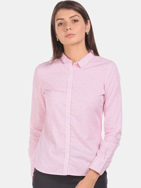 

Arrow Woman White & Pink Regular Fit Striped Casual Shirt