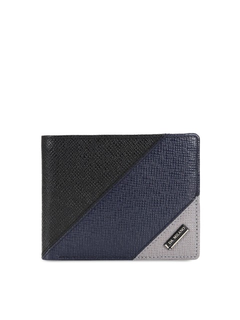 

Da Milano Men Black & Blue Colourblocked Leather Two Fold Wallet