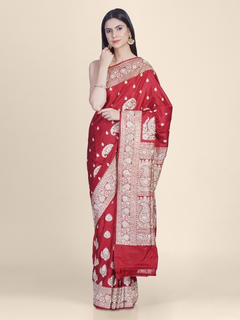 

Hastakala Red & Gold-Toned Pure Chiffon Woven Design Banarasi Saree