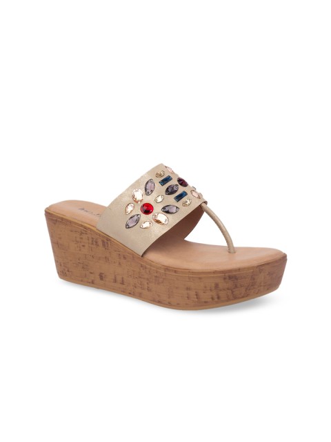 

Inc 5 Women Gold-Toned & Grey Embellished Platform Heels