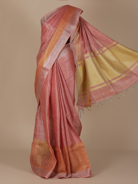 

Pothys Pink Solid Pure Linen Saree