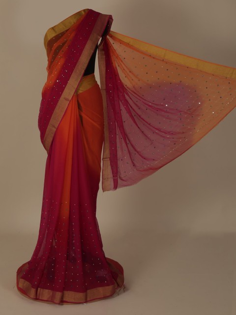 

Pothys Orange & Magenta Pure Georgette Dyed Saree