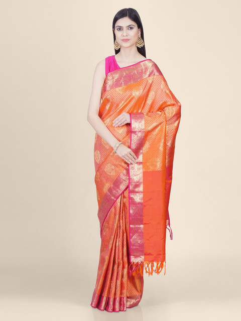 

Hastakala Orange & Pink Pure Silk Woven Design Handloom Saree