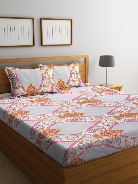 

NEUDIS Grey & White Floral Printed 180 TC Double King Bedsheet with 2 Pillow Covers