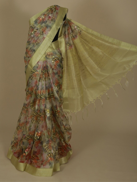 

Pothys Green Printed Cotton Blend Saree