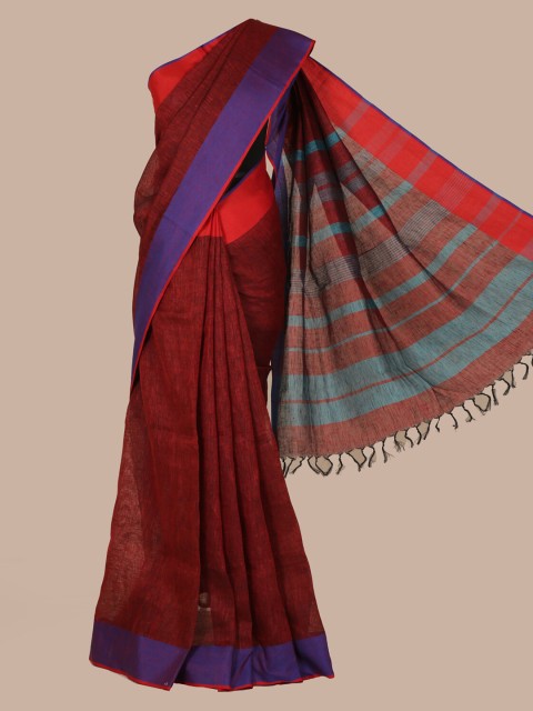 

Pothys Maroon Solid Pure Linen Saree