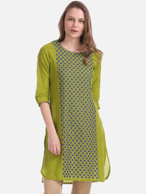 

Karigari Women Green Embroidered A-Line Kurta