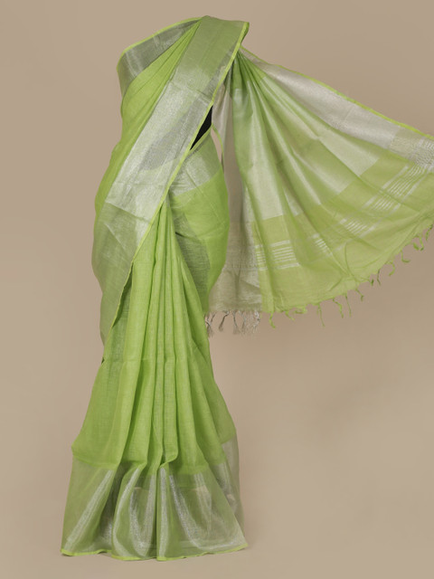 

Pothys Green Solid Pure Linen Saree