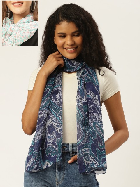 

Trend Arrest Women Pack Of 2 Printed Scarves, Navy blue