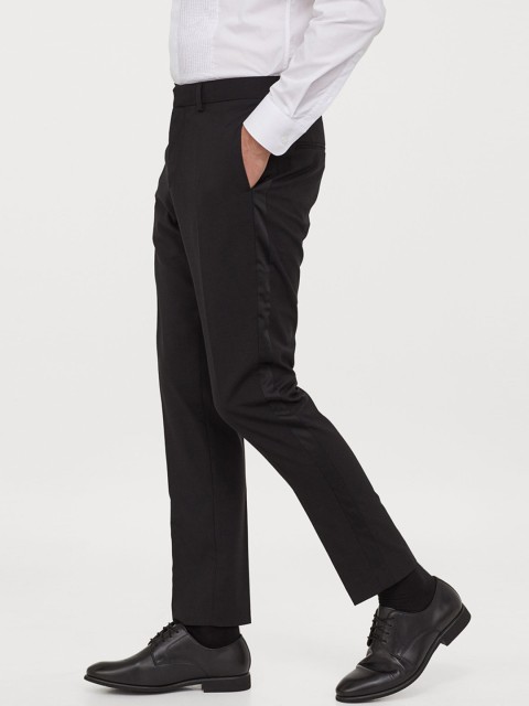 

H&M Men Black Wool Tuxedo Trousers