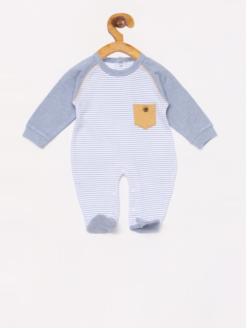 

BABY GO Boys Blue & White Striped Regular Fit Organic Cotton Romper