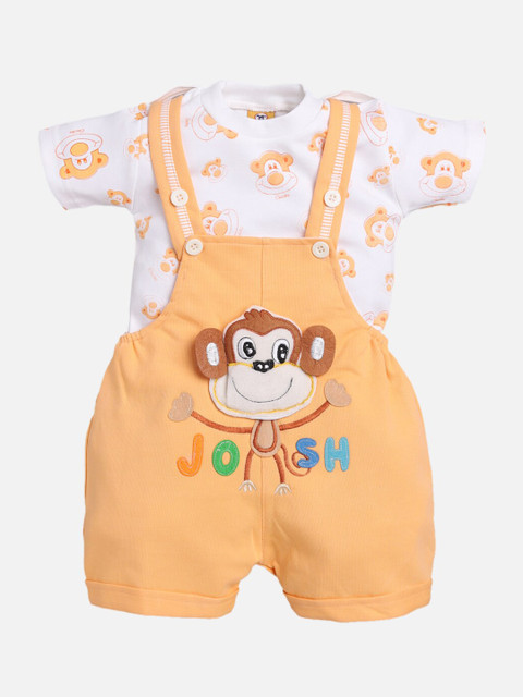 

Jaybee Boys Orange & White Printed Appliqued Dungarees With T-Shirt