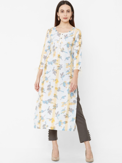 

Os Women White & Blue Dyed A-Line Kurta