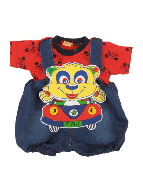 

Jaybee Boys Blue & Red Appliqued Dungarees With T-shirt