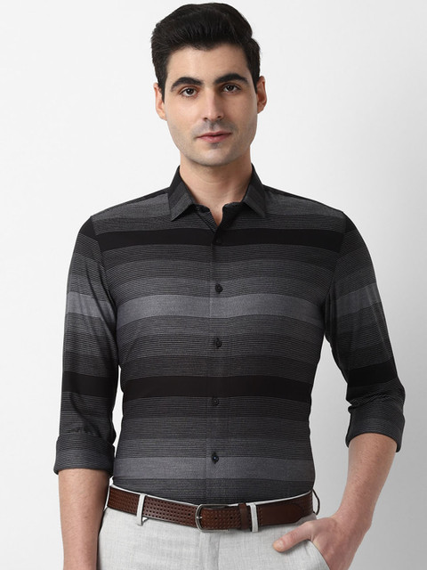 

Louis Philippe Sport Men Grey & Black Slim Fit Striped Casual Shirt