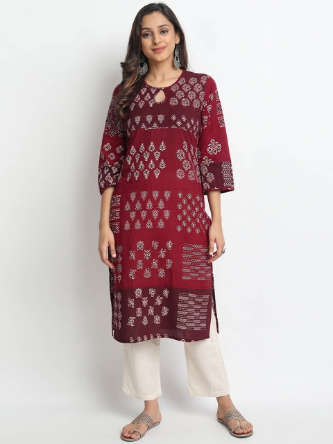 

Molcha Women Maroon & Off-White Printed Straight Kurta