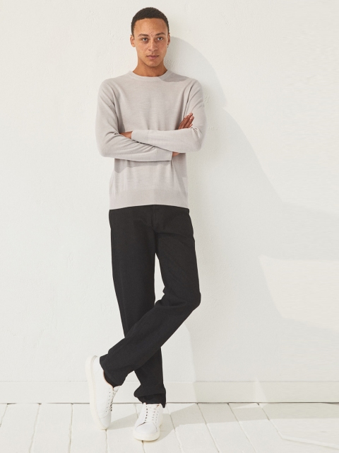 

H&M Men Grey Solid Merino wool jumper