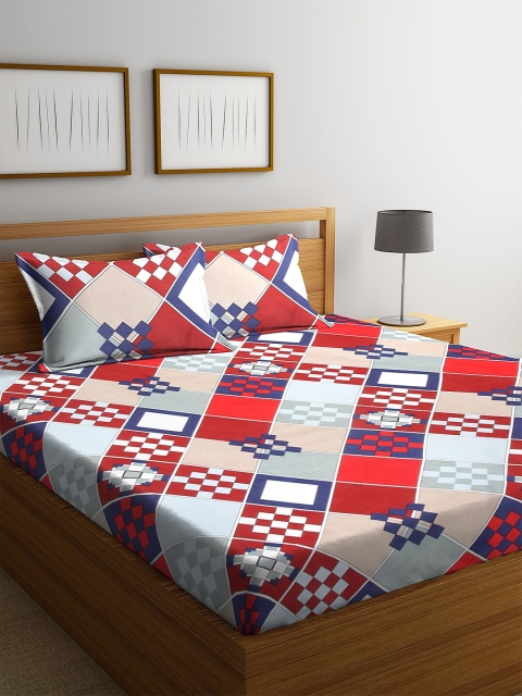 

NEUDIS Blue & Red Printed 180 TC Double King Bedsheet With Two Pillow Covers