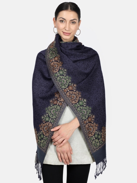 

Monte Carlo Women Navy Blue & Beige Woven Design Stole