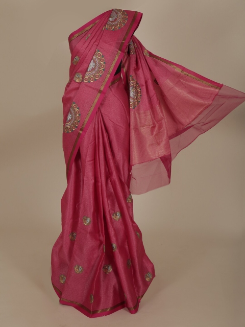 

Pothys Pink & Gold-Toned Jute Silk Printed Saree