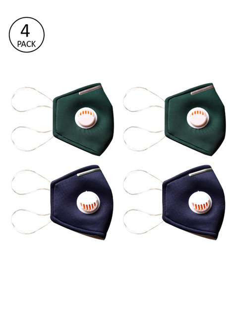 

Bellofox Unisex Pack Of 4 Blue & Green 3-Ply Cloth Mask