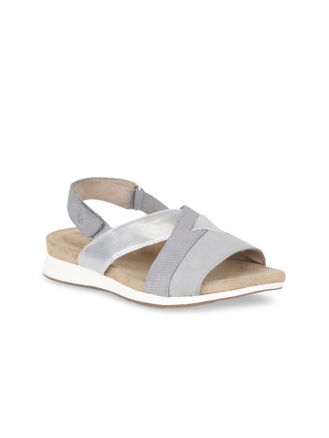 

Hush Puppies Women Grey & Silver-Toned Solid Sandals