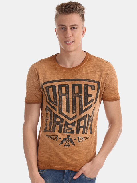 

Flying Machine Men Brown & Black Printed Round Neck T-shirt