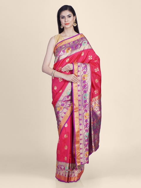 

Hastakala Red & Purple Pure Silk Woven Design Kanjeevaram Saree