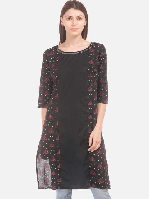 

Karigari Women Black Printed Straight Kurta