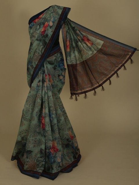 

Pothys Green & Pink Cotton Blend Printed Saree