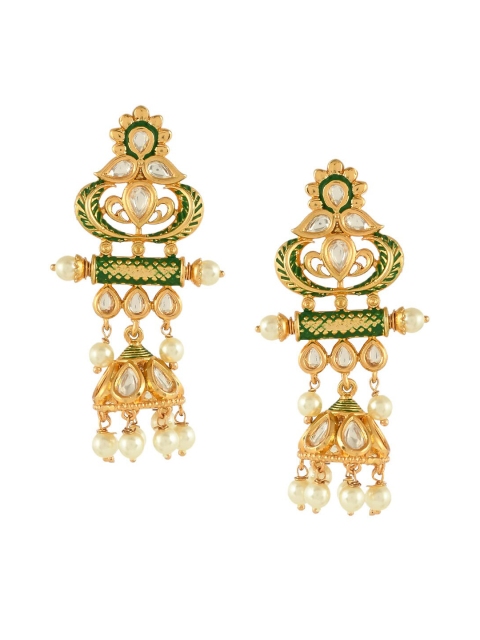 

Imittire Green & Gold-Toned Floral Jhumkas