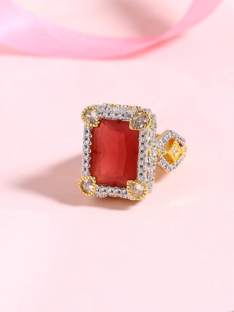 

Voylla Gold-Toned & Red CZ-Studded Finger Ring