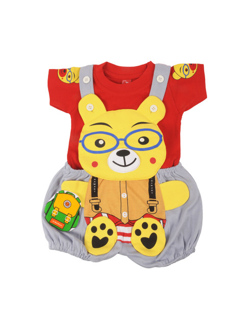 

Jaybee Boys Grey & Red Appliqued Dungarees With T-shirt