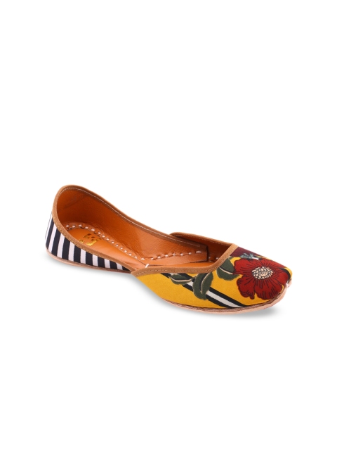 

HUE Women Yellow & Red Floral Printed Mojaris