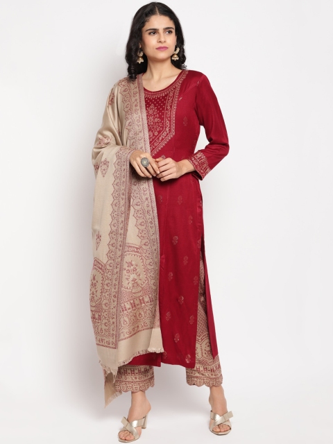 

HK colours of fashion Maroon Viscose Rayon Unstitched Dress Material