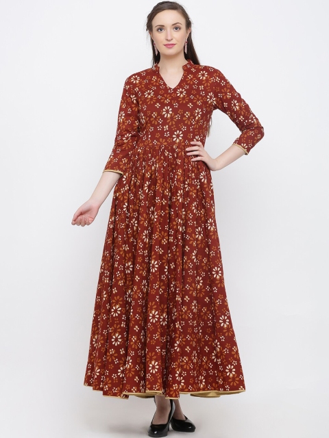 Indian Virasat Women Maroon & Beige Printed Ethnic Maxi Dress