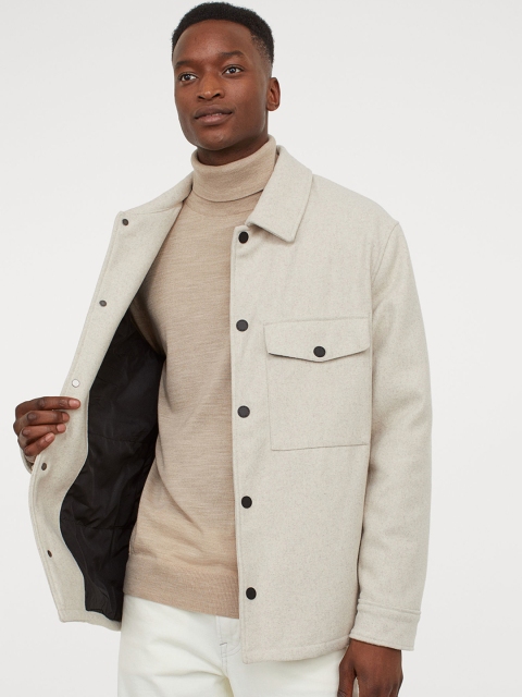 

H&M Men Beige Solid Shirt Jacket