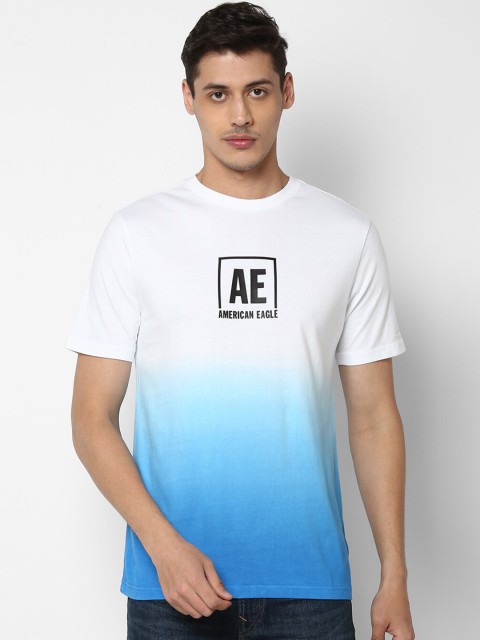 

AMERICAN EAGLE OUTFITTERS Men Blue Dyed Round Neck Pure Cotton T-shirt