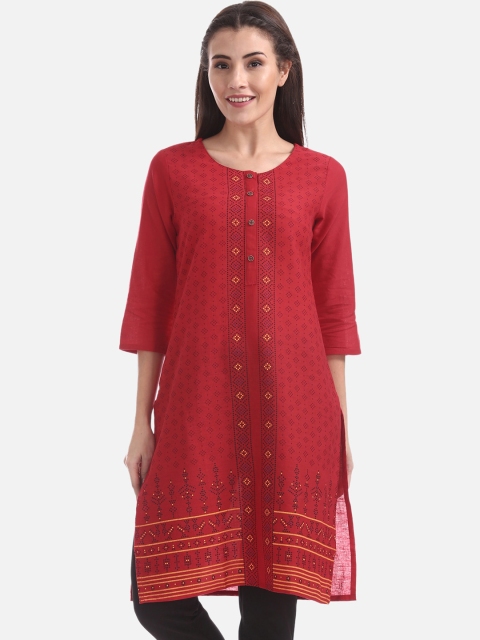 

Karigari Women Red Printed Straight Kurta