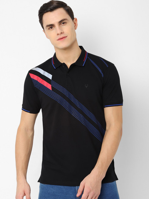 

Allen Solly Men Black Striped Polo Collar T-shirt