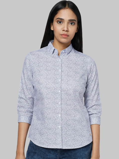 

Park Avenue Woman White & Blue Regular Fit Printed Casual Shirt
