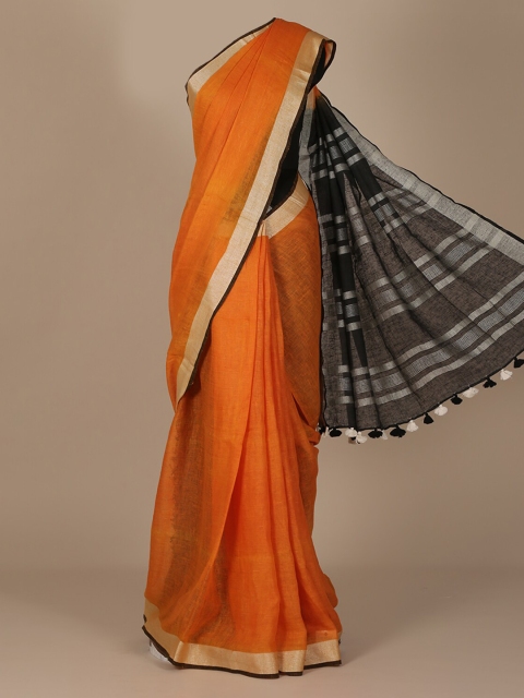 

Pothys Orange Solid Pure Linen Saree