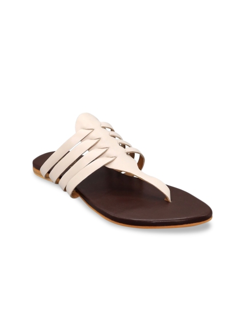 

Siendo Desi Women Cream-Coloured Woven Design T-Strap Flats