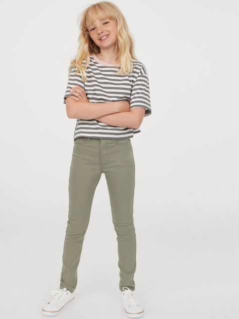 

H&M Girls Green Slim Fit Twill Trousers