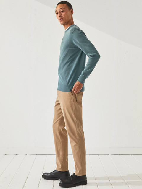 

H&M Men Turquoise Blue Solid Premium Cotton Jumper