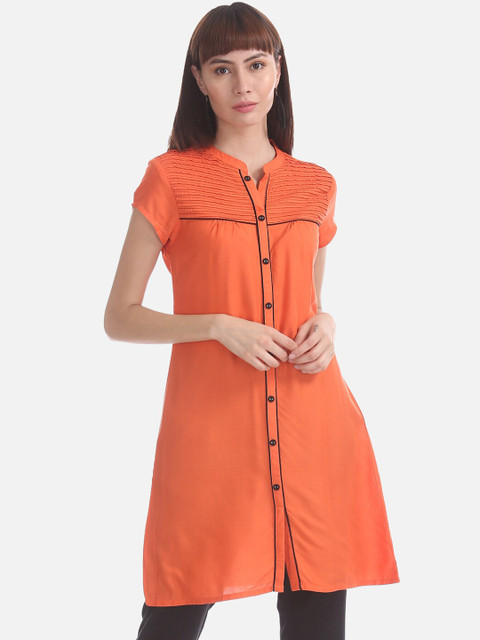 

Karigari Women Orange Solid A-Line Kurta