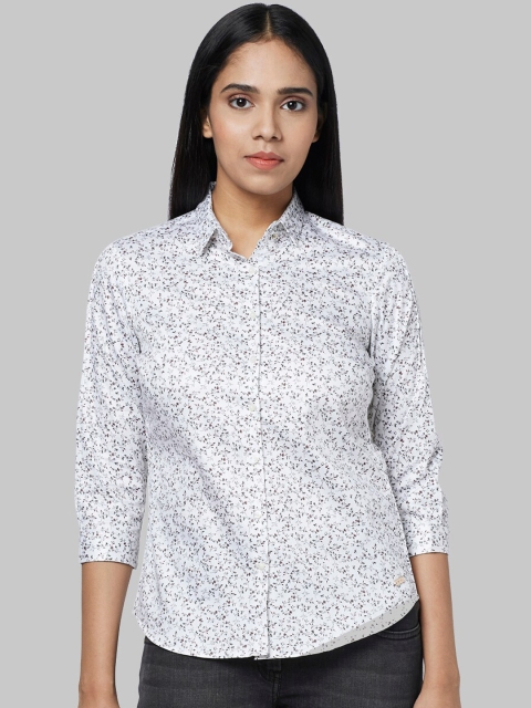 

Park Avenue Women White & Grey Slim Fit Printed Casual Shirt